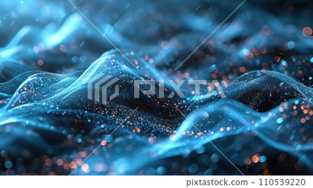AI-generated content. A close up of a blue and gold colored wave, AI 110539220