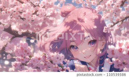 美麗的女人被盛開的櫻花包圍 110539386