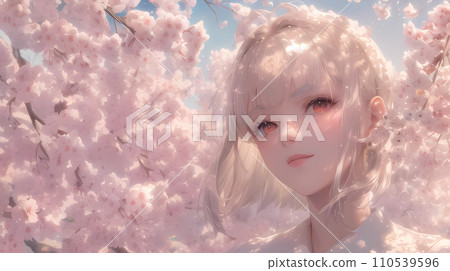 High school girl surrounded by cherry blossoms High school girl surrounded by cherry blossoms 110539596