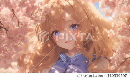 High school girl surrounded by cherry blossoms High school girl surrounded by cherry blossoms 110539597