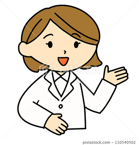 Illustration of a woman in a white coat giving guidance Illustration of a woman in a white coat giving guidance 110540502