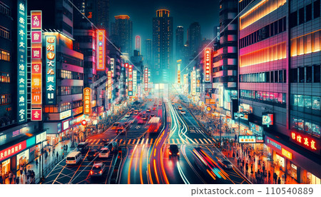 夜晚繁忙的城市街道 110540889