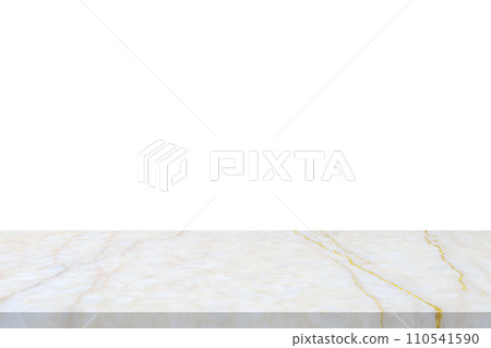 white marble stone table top isolated on white background for product display 110541590