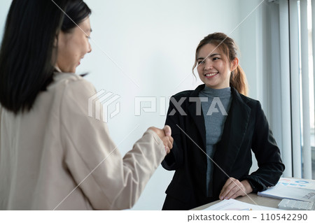 Handshake of employees after successful planning strategy marketing in the office 110542290
