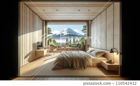 AI-generated content. Modern bed room interior design for home. Generative AI 110542412