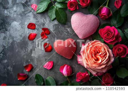 AI-generated content. Rose and Heart on background. Valentine festival concept. Generative AI 110542593