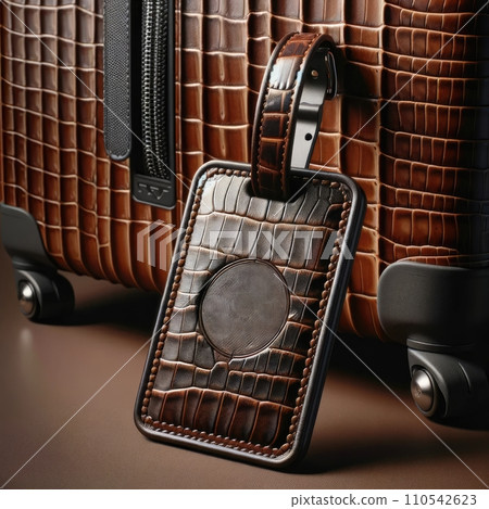 AI-generated content. Leather Hang tag for luggage mockup. Generative AI 110542623