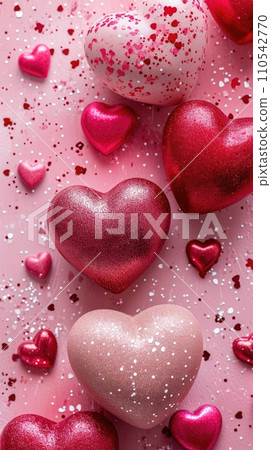 AI-generated content. Rose and Heart on background. Valentine festival concept. Generative AI 110542770