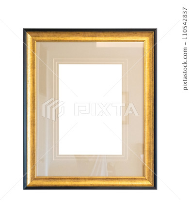 Blank golden vintage wood picture photo frame isolated on white background 110542837