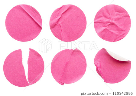 Blank pink round adhesive paper sticker label set collection isolated on white background Blank pink round adhesive paper sticker label set collection isolated on white background 110542896