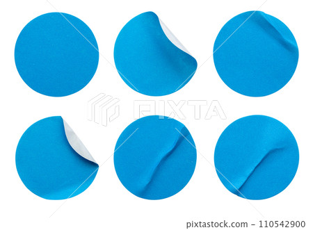 Blank blue round adhesive paper sticker label set collection isolated on white background Blank blue round adhesive paper sticker label set collection isolated on white background 110542900