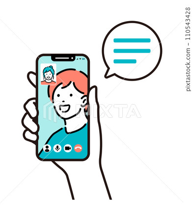 手持智慧型手機/智慧型手機向量插畫/視訊通話 手持智慧型手機/智慧型手機向量插畫/視訊通話 110543428