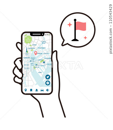 手持智慧型手機/智慧型手機向量插圖/地圖應用程式/導航 手持智慧型手機/智慧型手機向量插圖/地圖應用程式/導航 110543429