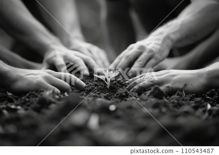 AI-generated content. Volunteering. Young people volunteers have activity at outdoors. Generative AI 110543487