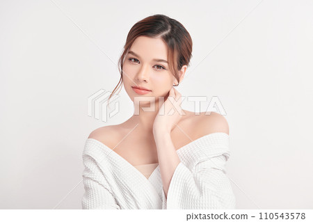 Beautiful young asian woman with clean fresh skin on white background, Face care, Facial treatment, Cosmetology, beauty and spa, Asian women portrait. 110543578