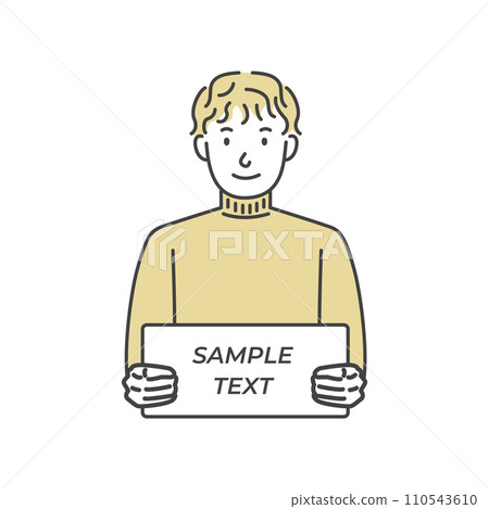 Man with perm hair holding a white rectangular board 110543610