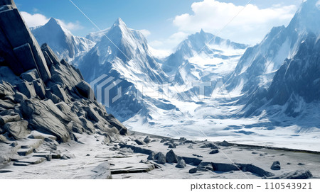 Scene of snow mountains peak for hiking trekking adventure sport before sunset. Outdoor landscape in winter season with cloudy blue sky, Nordic, Europe 110543921