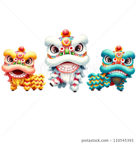 Watercolor clipart of Chinese New Year Lion Dance. Ai Generate 110545391