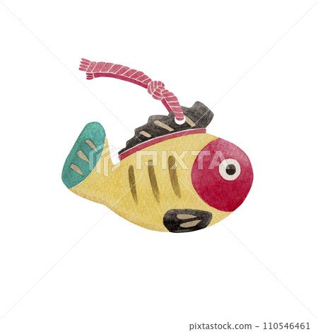 Yellow beech, Japanese local toy, folk art, traditional craft, watercolor illustration 110546461