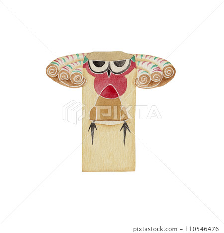 Lie replacement, Dazaifu's tree, Japanese local toy, folk art, traditional craft, watercolor illustration 110546476