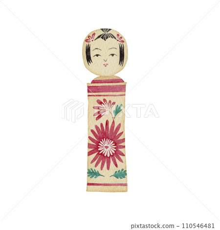 鳴子小芥子，日本本土玩具，民間藝術，傳統工藝，水彩插圖 110546481