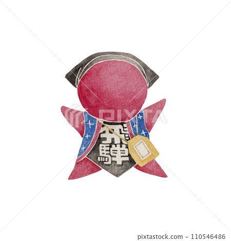 Sarubobo Japanese local toy folk art traditional craft watercolor illustration 110546486