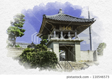 Watercolor style Mikuni Minato Kinpoji Temple Sanmon Sakai City, Fukui Prefecture Watercolor style Mikuni Minato Kinpoji Temple Sanmon Sakai City, Fukui Prefecture 110546573