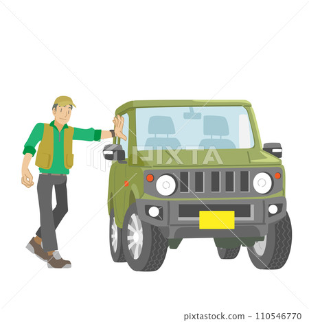 Illustration of a man enjoying a drive in an off-road vehicle Illustration of a man enjoying a drive in an off-road vehicle 110546770