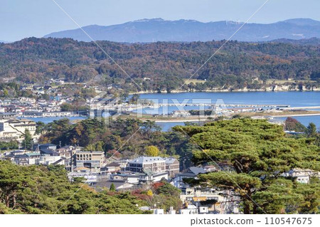 Matsushima, one of Japan's three most scenic views in autumn, a bird's-eye view from Saigyo Moshidoshi no Matsu Park, Matsushima Town, Miyagi Prefecture Matsushima, one of Japan's three most scenic views in autumn, a bird's-eye view from Saigyo Moshidoshi no Matsu Park, Matsushima Town, Miyagi Prefecture 110547675