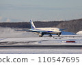New Chitose Airport in winter_B777 takeoff plane 110547695