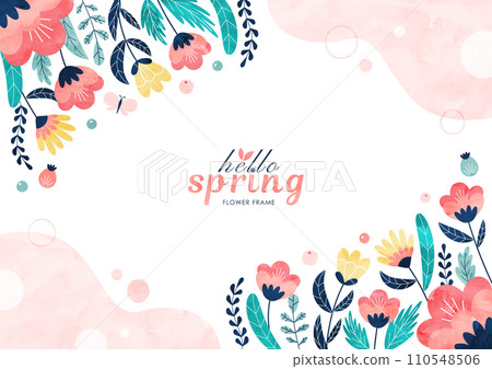 Spring flower background frame Colorful watercolor illustration frame 110548506