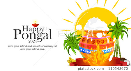 Happy Pongal banner design template with traditional indian food. Vector illustration. Happy Pongal banner design template with traditional indian food. Vector illustration. 110548670