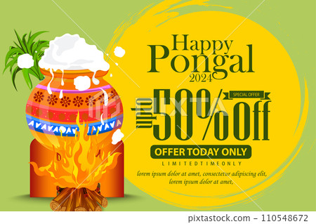 50% Offer advertising banner design for Indian Pongal festival celebration. Vector illustration 50% Offer advertising banner design for Indian Pongal festival celebration. Vector illustration 110548672