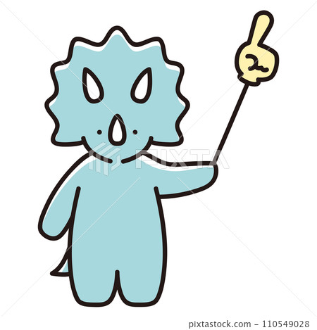 Illustration of a baby triceratops pointing to the upper right with a pointing stick 110549028