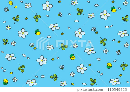Illustration of the Blue flower with leaves on light blue background. 110549323