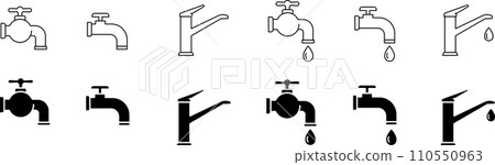 Water faucet simple monochrome icon set Water faucet simple monochrome icon set 110550963