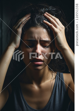 A woman deeply affected by depression, expressing sadness and emotional distress. Generative AI A woman deeply affected by depression, expressing sadness and emotional distress. Generative AI 110551338