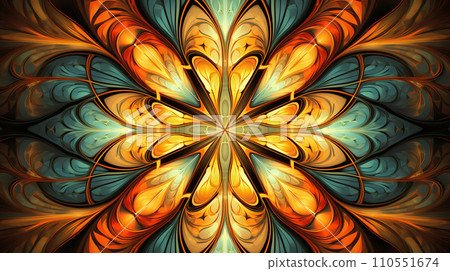 Multicolored symmetrical fractal flower. Computer-generated graphics. Generative AI 110551674
