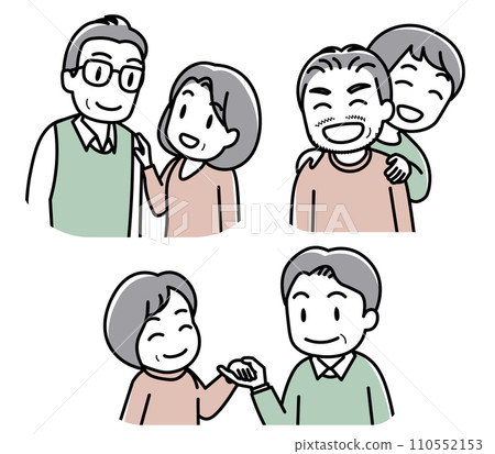 友善的年長夫妻（互相看著對方，把手放在肩膀上，手牽手/男女一對） 110552153