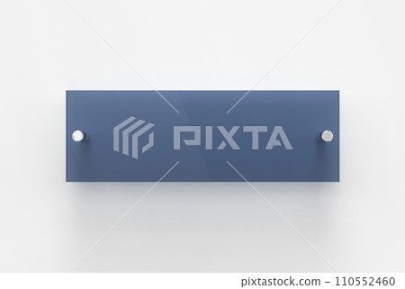 Blank blue transparent glass interior corporate signage plate Mock up template, Clear boards for branding, logo. Transparent acrilic advertising signboard mock-up front view. 3D rendering Blank blue transparent glass interior corporate signage plate Mock up template, Clear boards for branding, logo. Transparent acrilic advertising signboard mock-up front view. 3D rendering 110552460