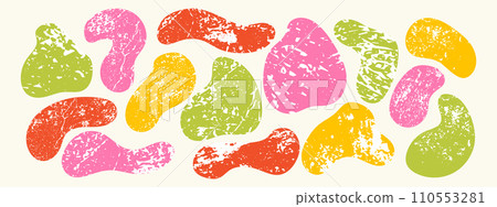Set of freeform organic elements with grunge texture. Doodle design shapes. 110553281
