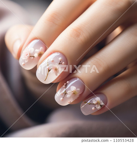 Nail design expressing the elegance of cherry blossoms - Adjusted AI-generated image Nail design expressing the elegance of cherry blossoms - Adjusted AI-generated image 110553428