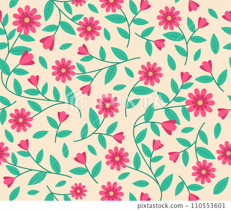 Seamless Pattern of Colorful Flowers Blooming for Floral Motif Pattern Concept Background 110553601
