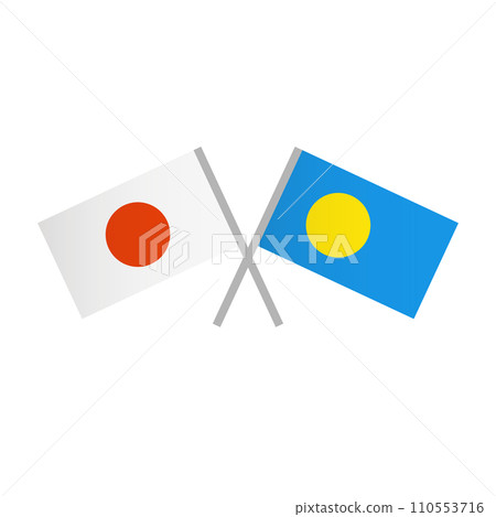 Japanese flag and Palau flag with pole 110553716