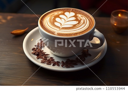 AI-generated content. Top view latte art coffee 110553944