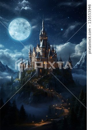 AI-generated content. Castle in the moon night 110553946