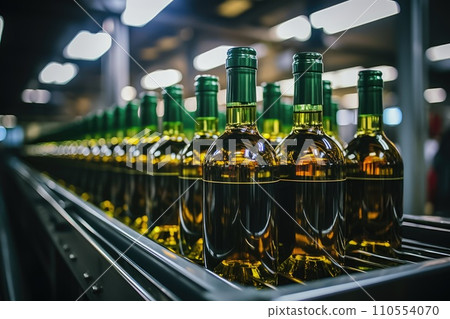 Flowing Elegance: Conveyor Belt in Action for Wine Bottling 110554070