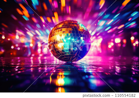 Elegant Disco Ball Reflecting Purple Lights- Generative AI 110554182