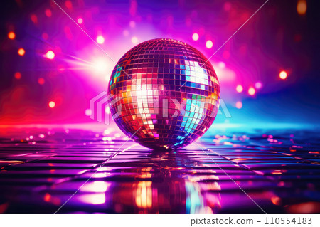 Festive Disco Ball Illuminated in Purple- Generative AI 110554183