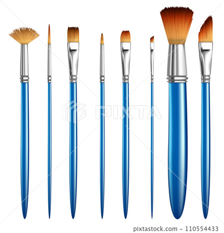 Realistic Detailed 3d Different Artist Paintbrushes Set Isolated on White Background. Vector illustration of Professional Paint Brushes Realistic Detailed 3d Different Artist Paintbrushes Set Isolated on White Background. Vector illustration of Professional Paint Brushes 110554433